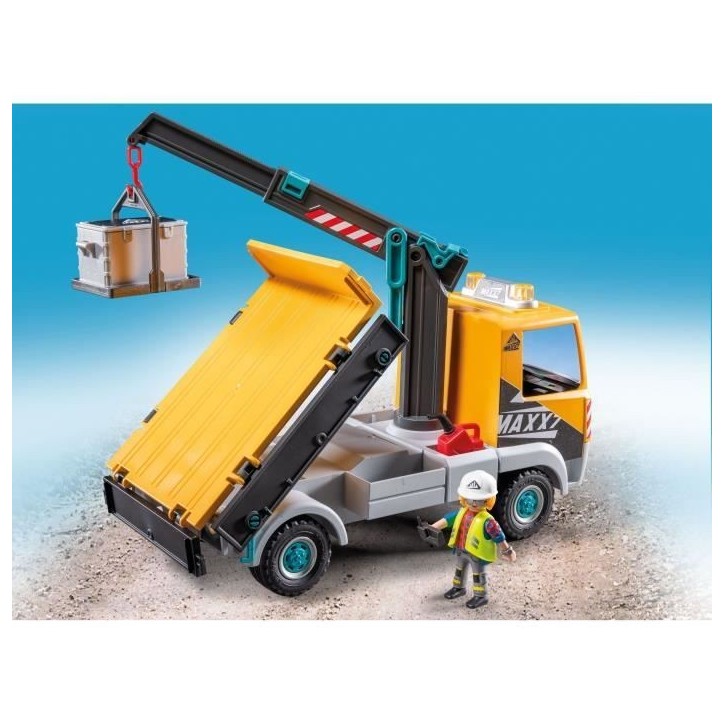 PLAYMOBIL 71750 Camion de chantier avec grue, ouvrier & accessoires, Action Heroes, La construction, 55 pieces, Des 4 ans