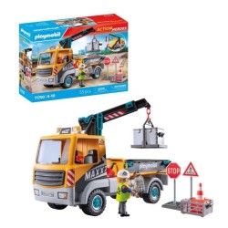PLAYMOBIL 71750 Camion de chantier avec grue, ouvrier & accessoires, A