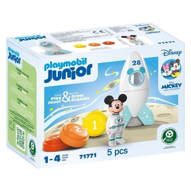 PLAYMOBIL Junior 71771 Mickey astronaute avec sa fusée, Disney, 5 pieces, Des 12 mois