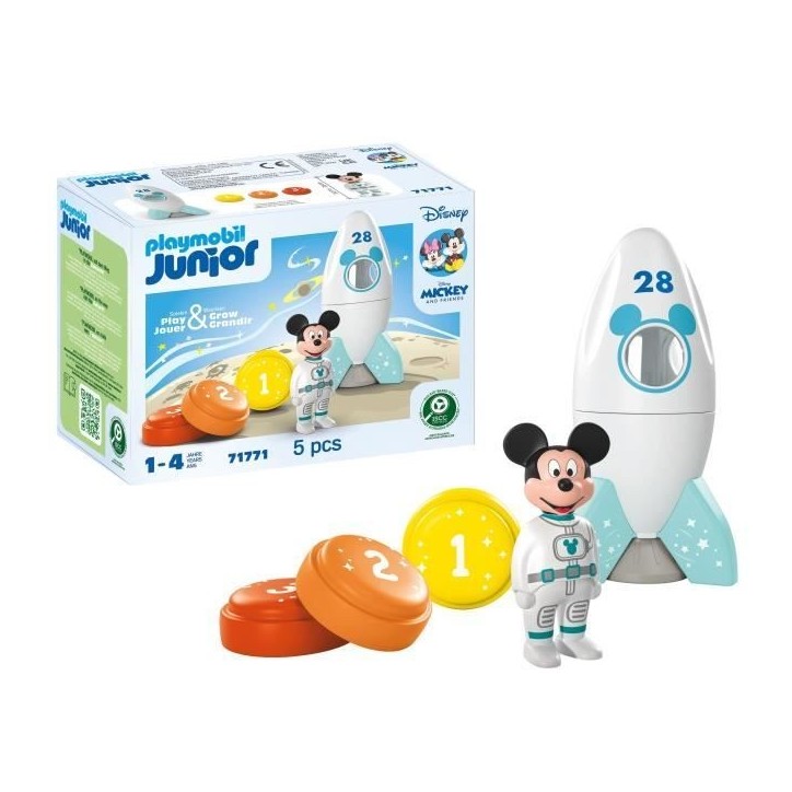 PLAYMOBIL Junior 71771 Mickey astronaute avec sa fusée, Disney, 5 pieces, Des 12 mois