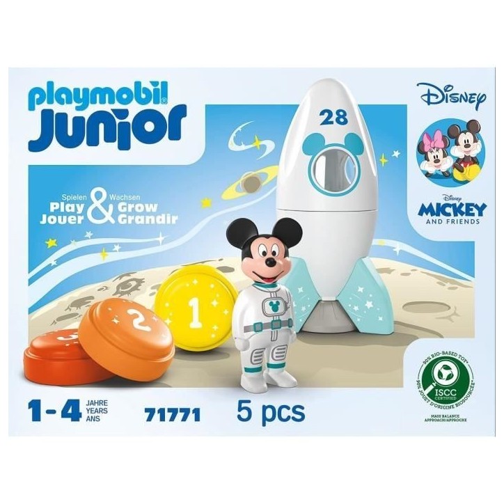 PLAYMOBIL Junior 71771 Mickey astronaute avec sa fusée, Disney, 5 pieces, Des 12 mois