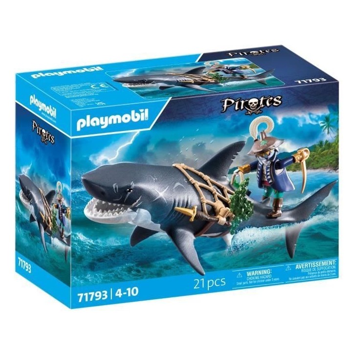 PLAYMOBIL 71793 Pirate et requin avec mâchoire articulée, Les pirates, 21 pieces, Des 4 ans