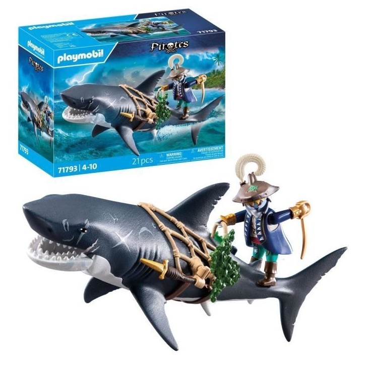 PLAYMOBIL 71793 Pirate et requin avec mâchoire articulée, Les pirates, 21 pieces, Des 4 ans