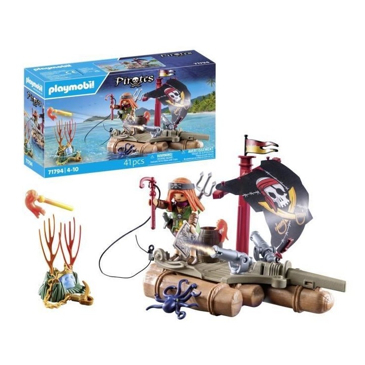 PLAYMOBIL 71794 Pirate avec radeau flottant, canons et trésor, Les pirates, 41 pieces, Des 4 ans