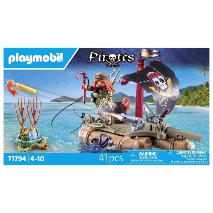 PLAYMOBIL 71794 Pirate avec radeau flottant, canons et trésor, Les pirates, 41 pieces, Des 4 ans