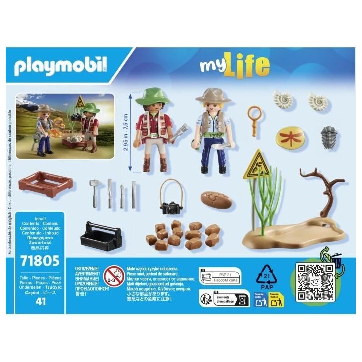 PLAYMOBIL 71805 Chercheurs et site paléontologique avec fossiles, My Life, Dinos, 41 pieces, Des 4 ans