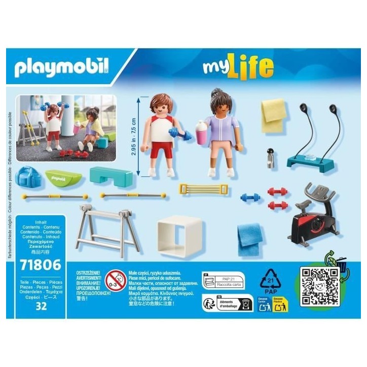 PLAYMOBIL 71806 Sportifs et matériel de fitness, vélo et halteres, My Life, 32 pieces, Des 4 ans