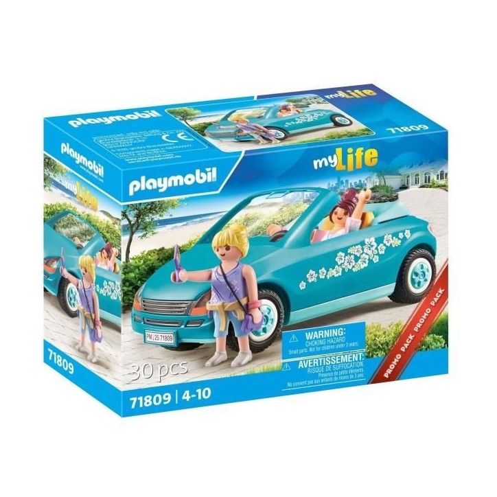 PLAYMOBIL 71809 Cabriolet et jeunes filles avec perche a selfie, My Life, 30 pieces, Des 4 ans