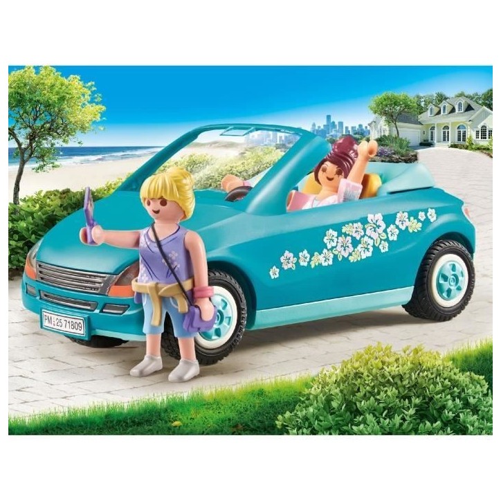 PLAYMOBIL 71809 Cabriolet et jeunes filles avec perche a selfie, My Life, 30 pieces, Des 4 ans