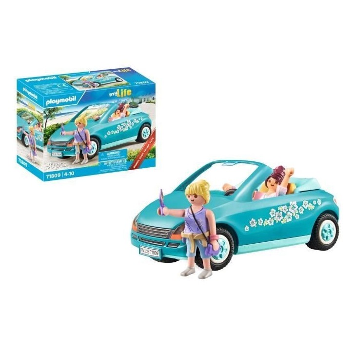 PLAYMOBIL 71809 Cabriolet et jeunes filles avec perche a selfie, My Life, 30 pieces, Des 4 ans