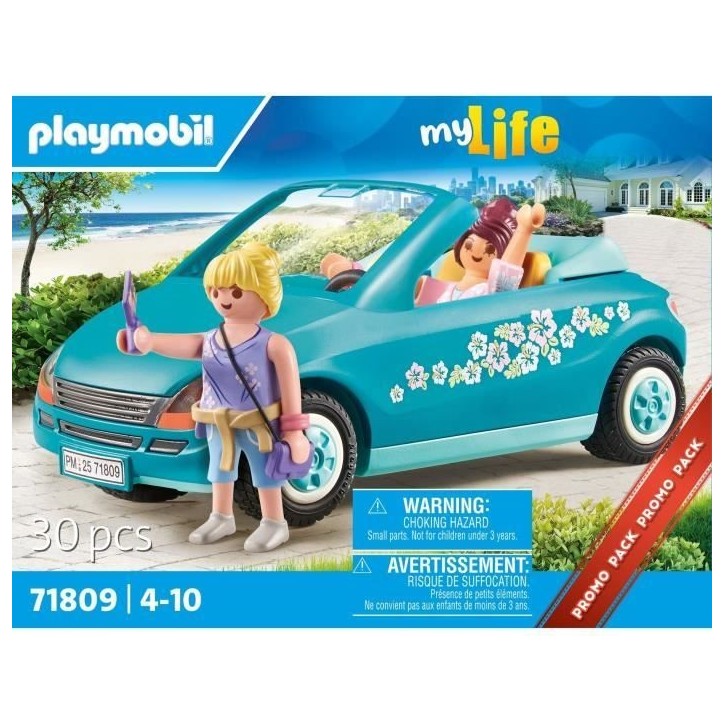 PLAYMOBIL 71809 Cabriolet et jeunes filles avec perche a selfie, My Life, 30 pieces, Des 4 ans