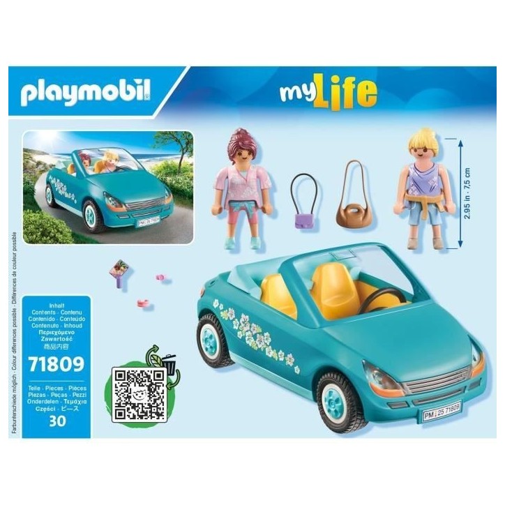 PLAYMOBIL 71809 Cabriolet et jeunes filles avec perche a selfie, My Life, 30 pieces, Des 4 ans
