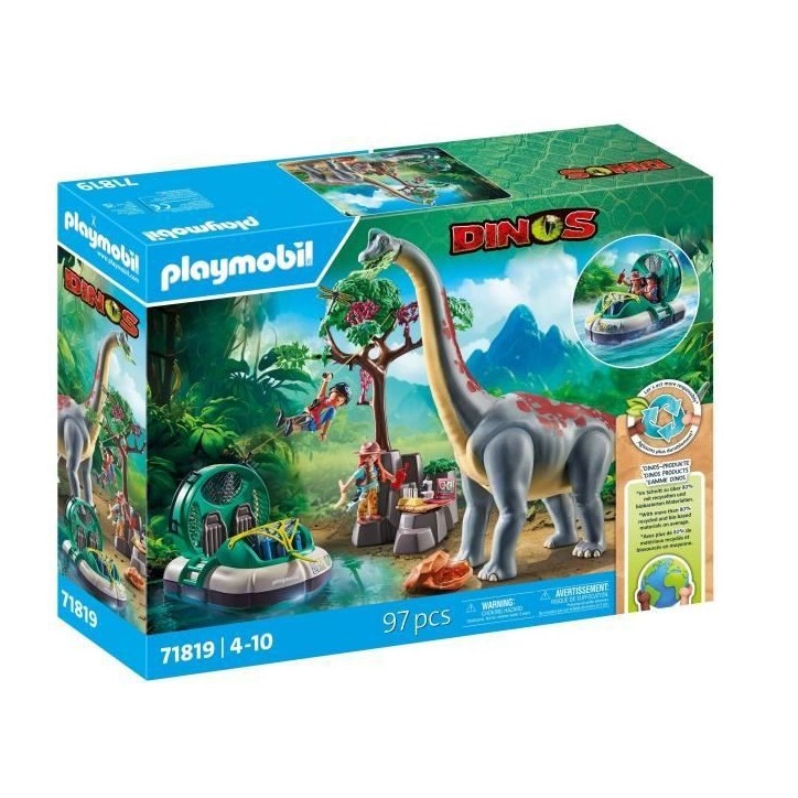 PLAYMOBIL 71819 Brachiosaure, explorateurs, aéroglisseur