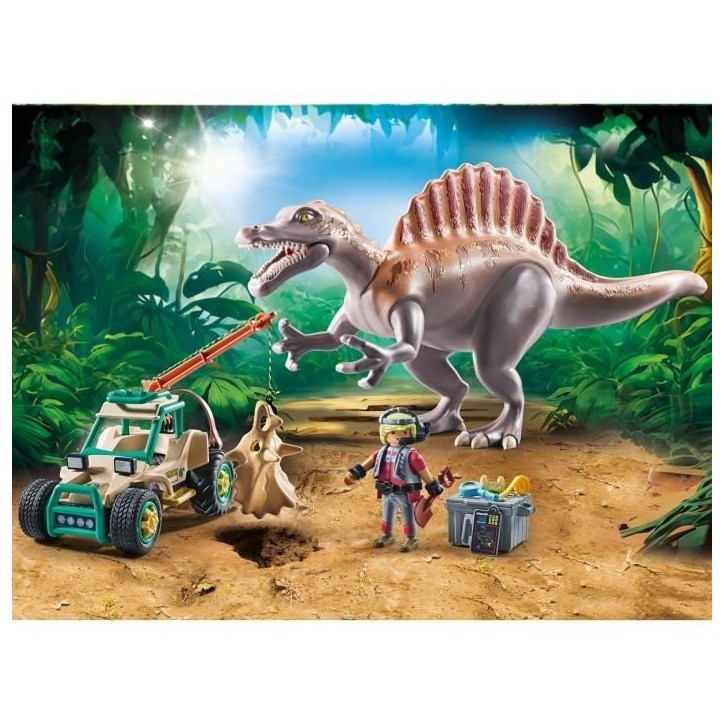 PLAYMOBIL 71820 Spinosaure, chercheur et véhicule a grue pivotante, Dinos, 60 pieces, Des 4 ans