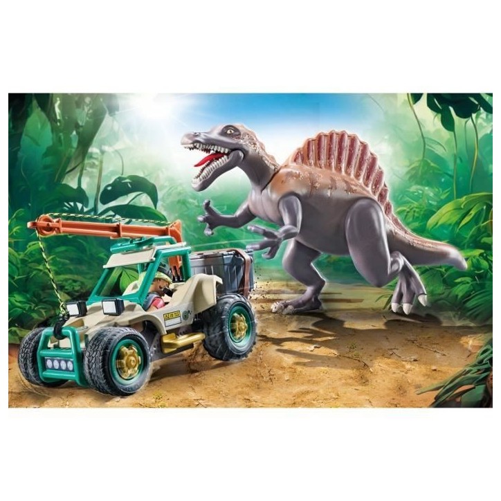 PLAYMOBIL 71820 Spinosaure, chercheur et véhicule a grue pivotante, Dinos, 60 pieces, Des 4 ans