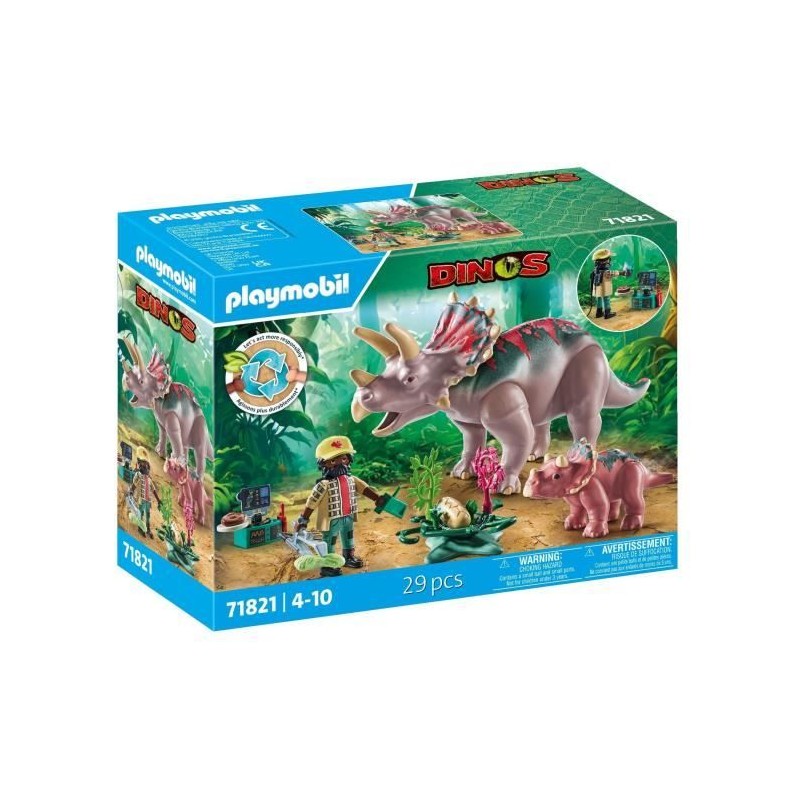PLAYMOBIL 71821 Tricératops avec bébé et explorateur, Dinos, 29 pie PLAYMOBIL 71821 Tricératops avec bébé et explorateur, Dinos, 29 pie