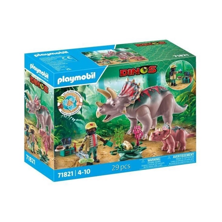 PLAYMOBIL 71821 Tricératops avec bébé et explorateur, Dinos, 29 pieces, Des 4 ans PLAYMOBIL 71821 Tricératops avec bébé et explorateur, Dinos, 29 pieces, Des 4 ans