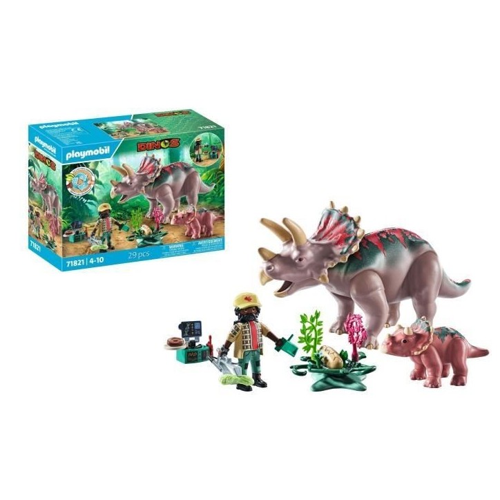 PLAYMOBIL 71821 Tricératops avec bébé et explorateur, Dinos, 29 pieces, Des 4 ans PLAYMOBIL 71821 Tricératops avec bébé et explorateur, Dinos, 29 pieces, Des 4 ans