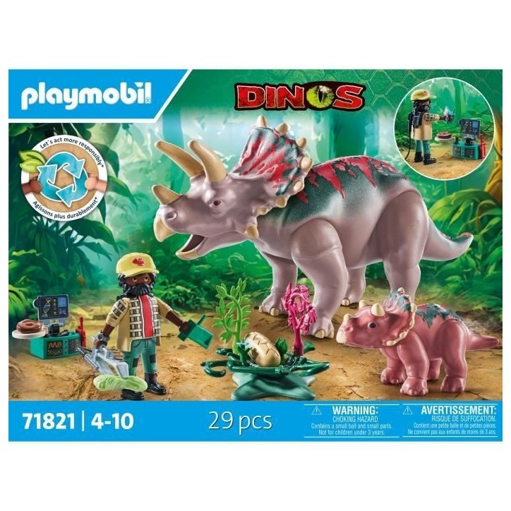 PLAYMOBIL 71821 Tricératops avec bébé et explorateur, Dinos, 29 pieces, Des 4 ans PLAYMOBIL 71821 Tricératops avec bébé et explorateur, Dinos, 29 pieces, Des 4 ans