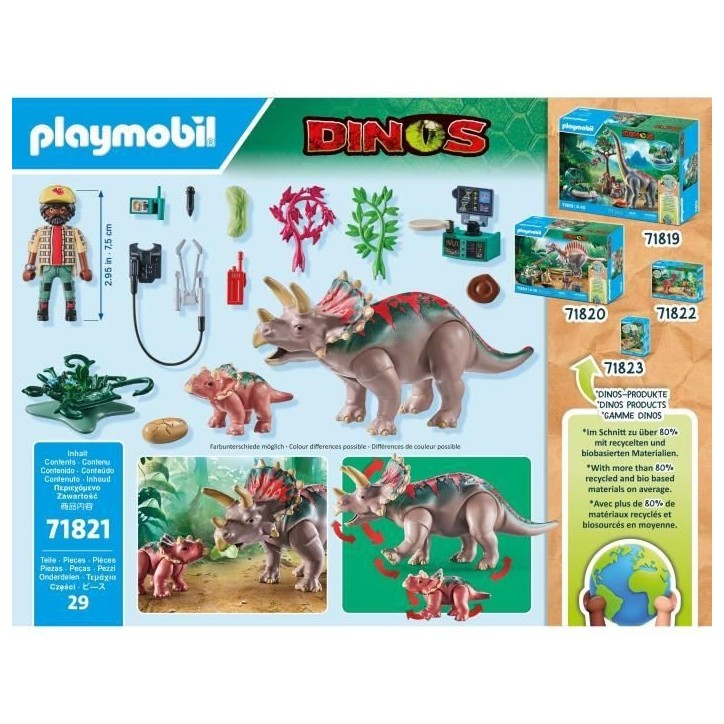 PLAYMOBIL 71821 Tricératops avec bébé et explorateur, Dinos, 29 pieces, Des 4 ans PLAYMOBIL 71821 Tricératops avec bébé et explorateur, Dinos, 29 pieces, Des 4 ans