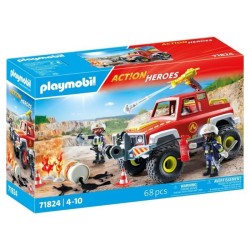 PLAYMOBIL 71824 Véhicule de pompiers avec bidon d'essence enflammé,