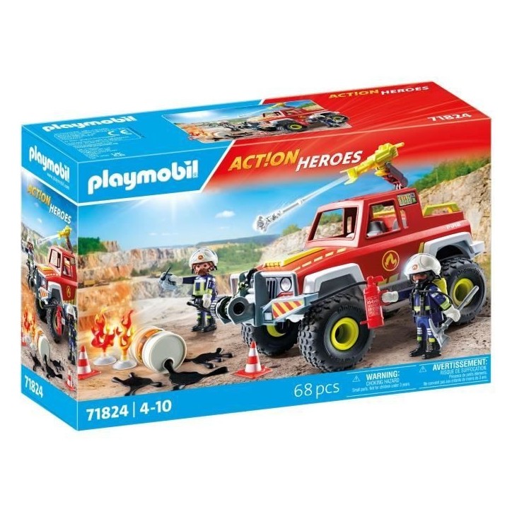 PLAYMOBIL 71824 Véhicule de pompiers avec bidon d'essence enflammé, Action Heroes, Les pompiers, 68 pieces, Des 4 ans PLAYMOBIL 71824 Véhicule de pompiers avec bidon d'essence enflammé, Action Heroes, Les pompiers, 68 pieces, Des 4 ans