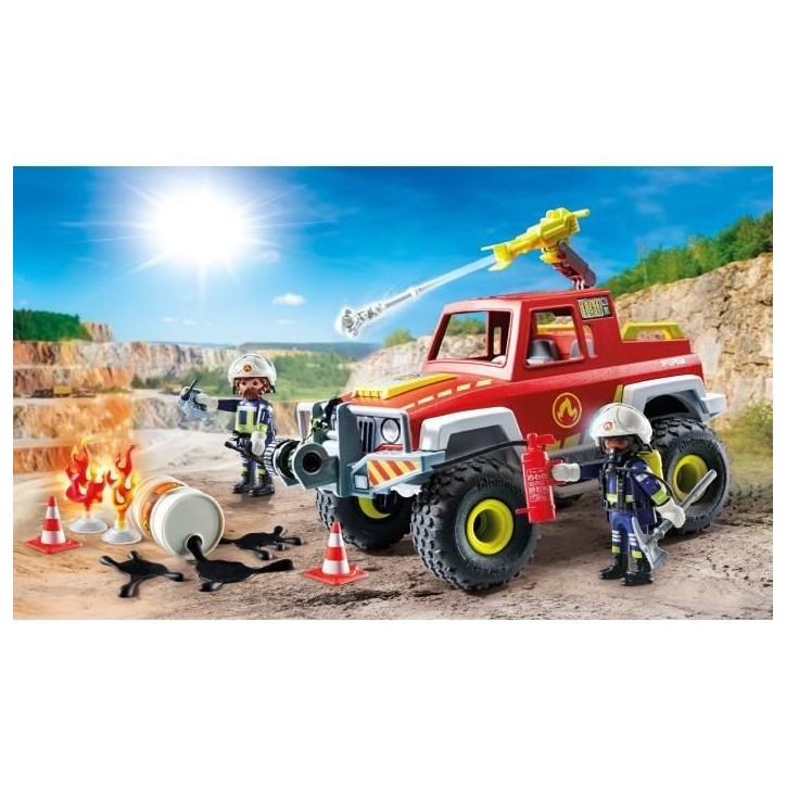 PLAYMOBIL 71824 Véhicule de pompiers avec bidon d'essence enflammé, Action Heroes, Les pompiers, 68 pieces, Des 4 ans PLAYMOBIL 71824 Véhicule de pompiers avec bidon d'essence enflammé, Action Heroes, Les pompiers, 68 pieces, Des 4 ans