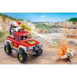 PLAYMOBIL 71824 Véhicule de pompiers avec bidon d'essence enflammé,