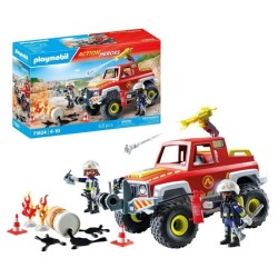 PLAYMOBIL 71824 Véhicule de pompiers avec bidon d'essence enflammé,