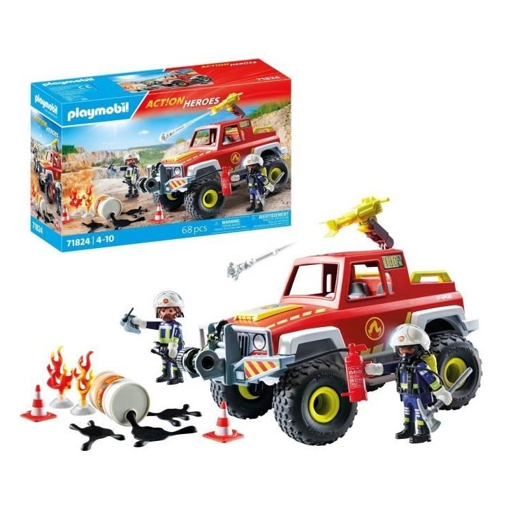 PLAYMOBIL 71824 Véhicule de pompiers avec bidon d'essence enflammé, Action Heroes, Les pompiers, 68 pieces, Des 4 ans PLAYMOBIL 71824 Véhicule de pompiers avec bidon d'essence enflammé, Action Heroes, Les pompiers, 68 pieces, Des 4 ans
