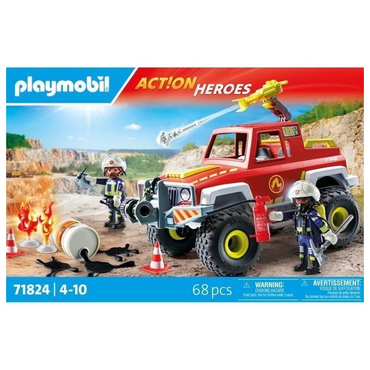 PLAYMOBIL 71824 Véhicule de pompiers avec bidon d'essence enflammé, Action Heroes, Les pompiers, 68 pieces, Des 4 ans PLAYMOBIL 71824 Véhicule de pompiers avec bidon d'essence enflammé, Action Heroes, Les pompiers, 68 pieces, Des 4 ans