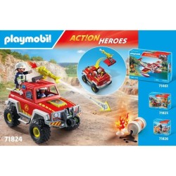 PLAYMOBIL 71824 Véhicule de pompiers avec bidon d'essence enflammé,