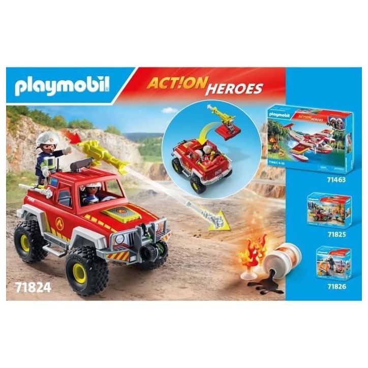 PLAYMOBIL 71824 Véhicule de pompiers avec bidon d'essence enflammé, Action Heroes, Les pompiers, 68 pieces, Des 4 ans PLAYMOBIL 71824 Véhicule de pompiers avec bidon d'essence enflammé, Action Heroes, Les pompiers, 68 pieces, Des 4 ans