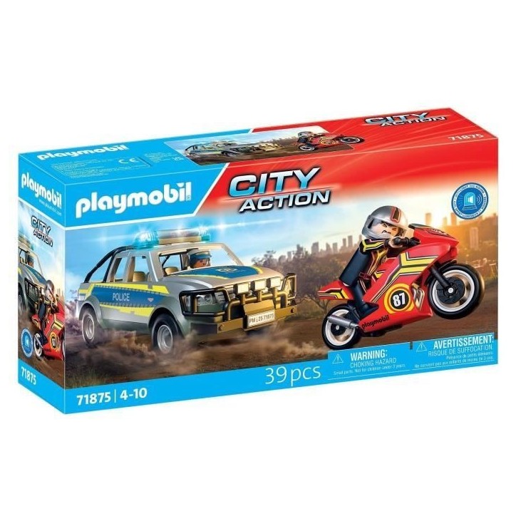 Playmobil 71875 Pick-up de police, moto & 2 personnages, Les policiers, City Action, 39 pieces, des 4 ans Playmobil 71875 Pick-up de police, moto & 2 personnages, Les policiers, City Action, 39 pieces, des 4 ans