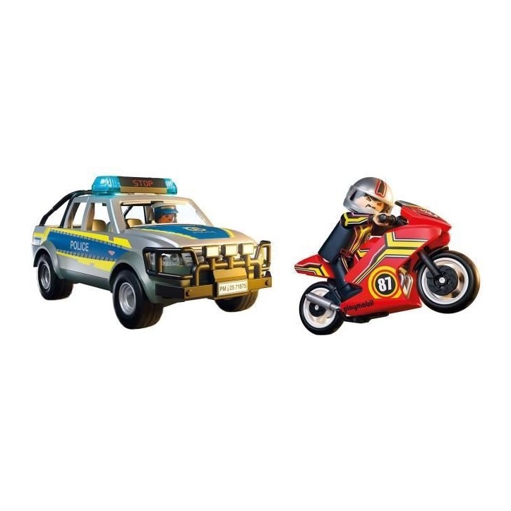 Playmobil 71875 Pick-up de police, moto & 2 personnages, Les policiers, City Action, 39 pieces, des 4 ans Playmobil 71875 Pick-up de police, moto & 2 personnages, Les policiers, City Action, 39 pieces, des 4 ans
