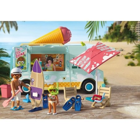 Playmobil 71904 Camion vendeur de glaces & 3 personnages, My Life Vacances a la plage, Design rétro années 50, 101 pieces, des
