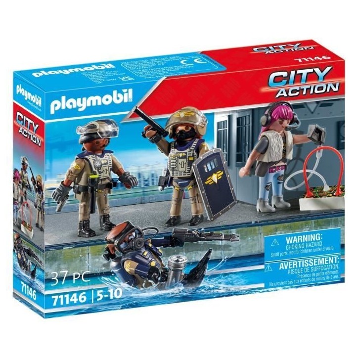 PLAYMOBIL 71146 Equipe des forces spéciales avec bandit, Les policiers, City action, 37 pieces, Des 5 ans PLAYMOBIL 71146 Equipe des forces spéciales avec bandit, Les policiers, City action, 37 pieces, Des 5 ans