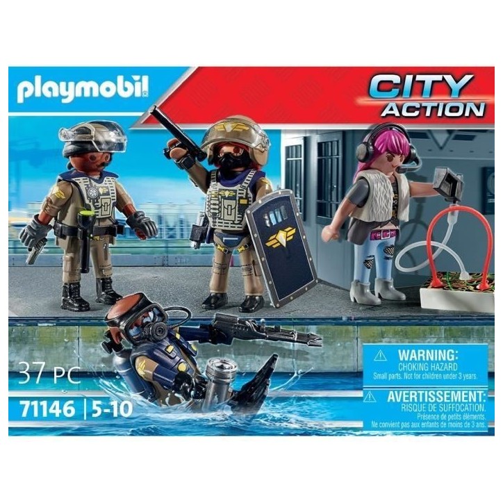 PLAYMOBIL 71146 Equipe des forces spéciales avec bandit, Les policiers, City action, 37 pieces, Des 5 ans PLAYMOBIL 71146 Equipe des forces spéciales avec bandit, Les policiers, City action, 37 pieces, Des 5 ans