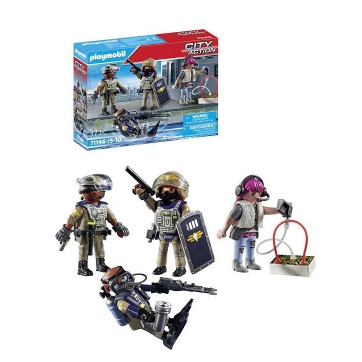 PLAYMOBIL 71146 Equipe des forces spéciales avec bandit, Les policiers, City action, 37 pieces, Des 5 ans PLAYMOBIL 71146 Equipe des forces spéciales avec bandit, Les policiers, City action, 37 pieces, Des 5 ans