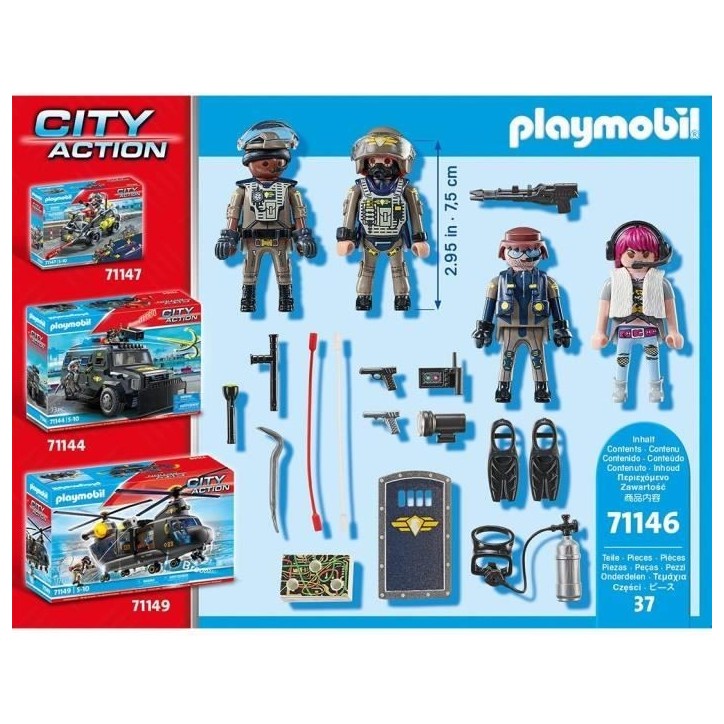 PLAYMOBIL 71146 Equipe des forces spéciales avec bandit, Les policiers, City action, 37 pieces, Des 5 ans PLAYMOBIL 71146 Equipe des forces spéciales avec bandit, Les policiers, City action, 37 pieces, Des 5 ans