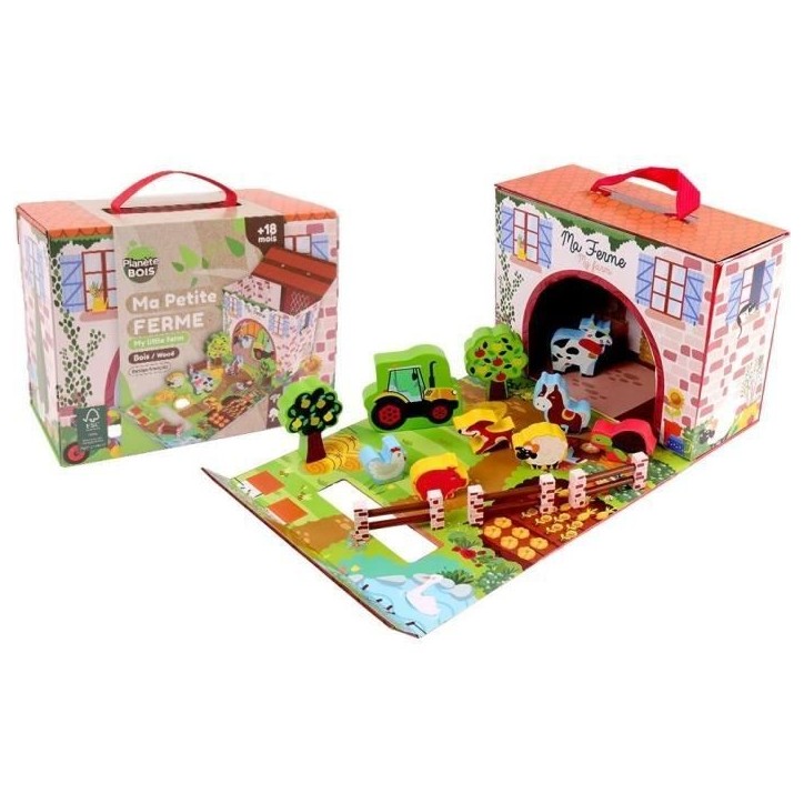 Maison de Jeu Ferme - PLANeTE BOIS - FSC - 12 Pieces - Jeu Enfant - Des 18 Mois Maison de Jeu Ferme - PLANeTE BOIS - FSC - 12 Pieces - Jeu Enfant - Des 18 Mois