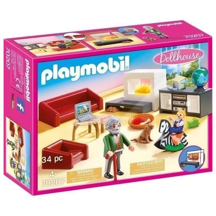 PLAYMOBIL 70207 Salon avec cheminée, Dollhouse La Maison Traditionnelle, 36 pieces, Des 4 ans