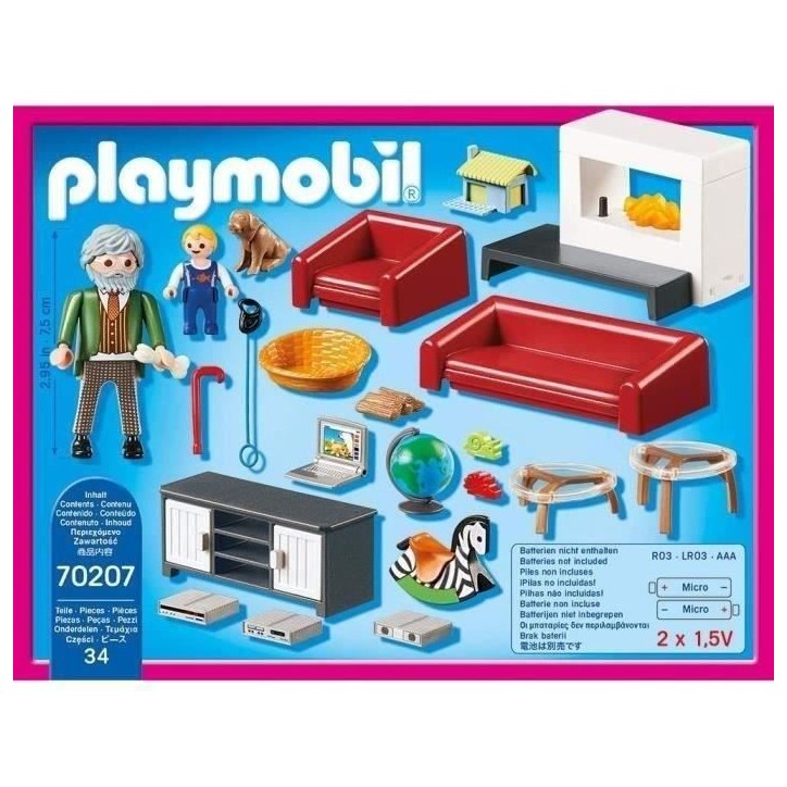 PLAYMOBIL 70207 Salon avec cheminée, Dollhouse La Maison Traditionnelle, 36 pieces, Des 4 ans