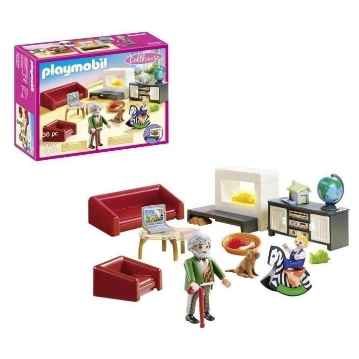 PLAYMOBIL 70207 Salon avec cheminée, Dollhouse La Maison Traditionnelle, 36 pieces, Des 4 ans