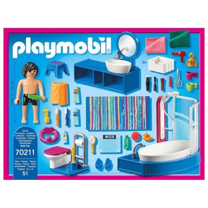 PLAYMOBIL 70211 Salle de bain avec baignoire, Dollhouse La Maison Traditionnelle, 51 pieces, Des 4 ans PLAYMOBIL 70211 Salle de bain avec baignoire, Dollhouse La Maison Traditionnelle, 51 pieces, Des 4 ans