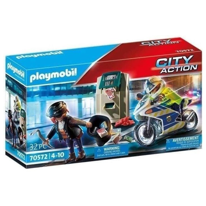 PLAYMOBIL 70572 Policier en moto et voleur, City Action, Les policiers, Des 4 ans