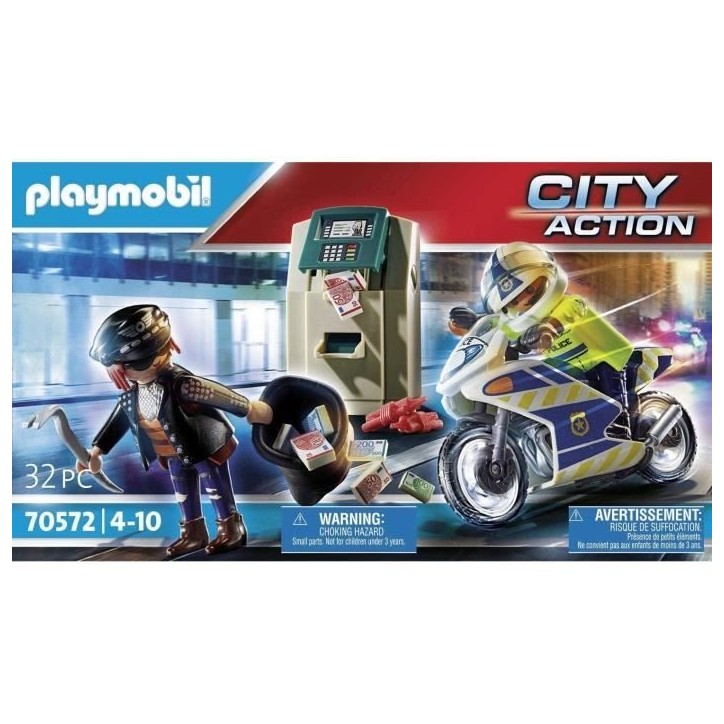 PLAYMOBIL 70572 Policier en moto et voleur, City Action, Les policiers, Des 4 ans