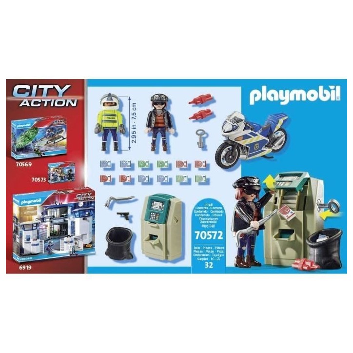 PLAYMOBIL 70572 Policier en moto et voleur, City Action, Les policiers, Des 4 ans