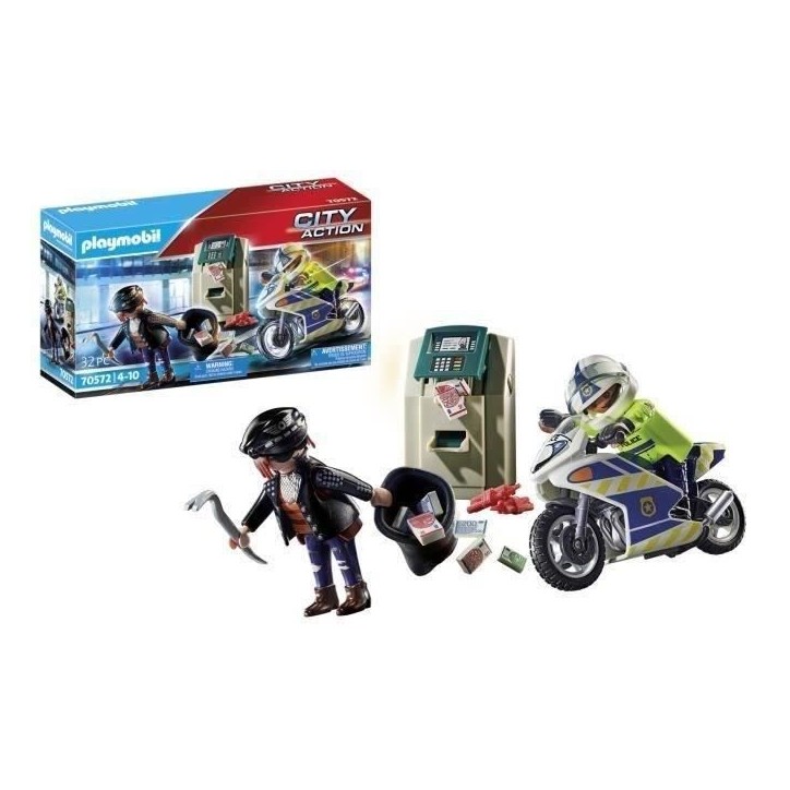 PLAYMOBIL 70572 Policier en moto et voleur, City Action, Les policiers, Des 4 ans