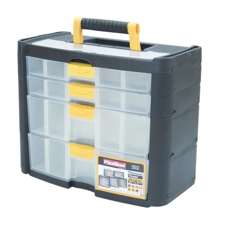 Boîte a outillage - Plastiken - 90002_NOIRE - 4 tiroirs (2 petits + 2 grands) - Titanium - En plastique